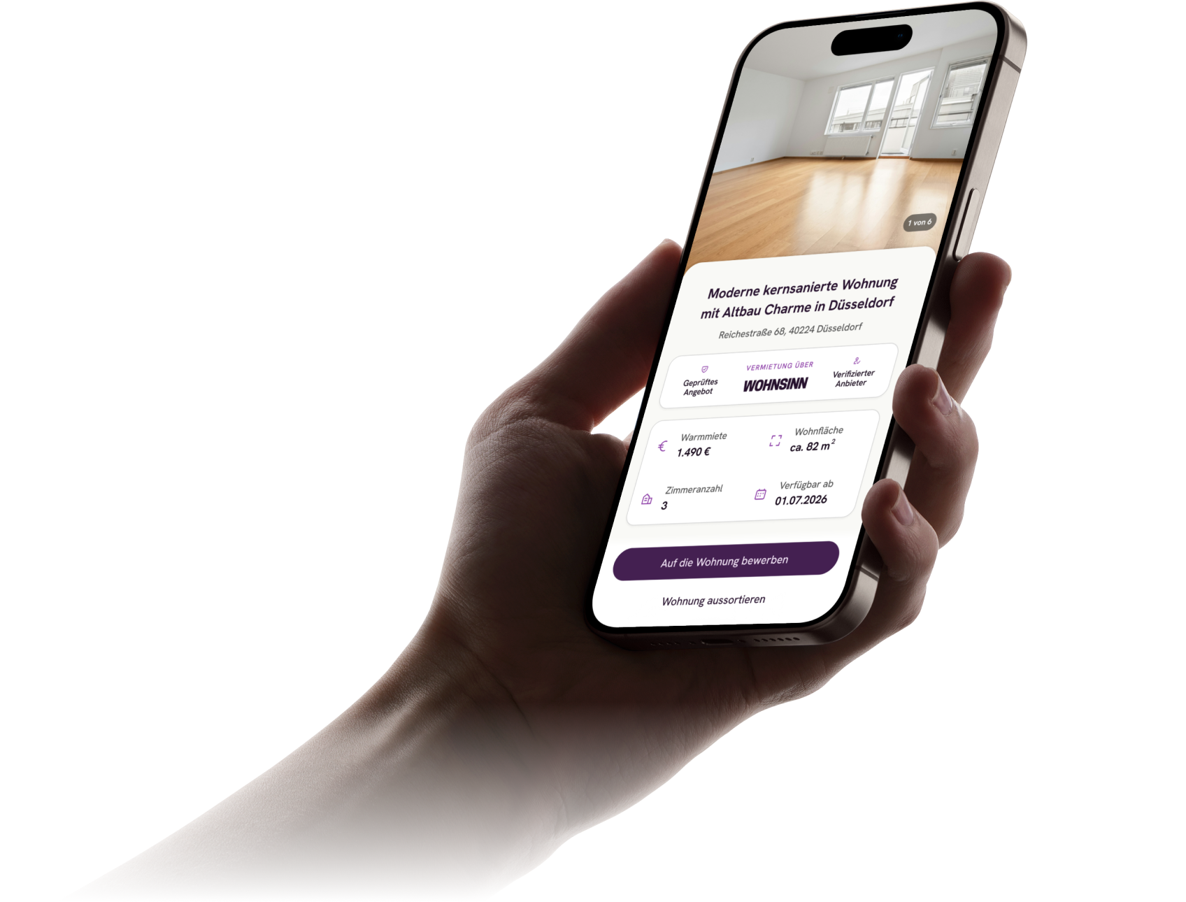Wohnsinn App auf einem Smartphone
